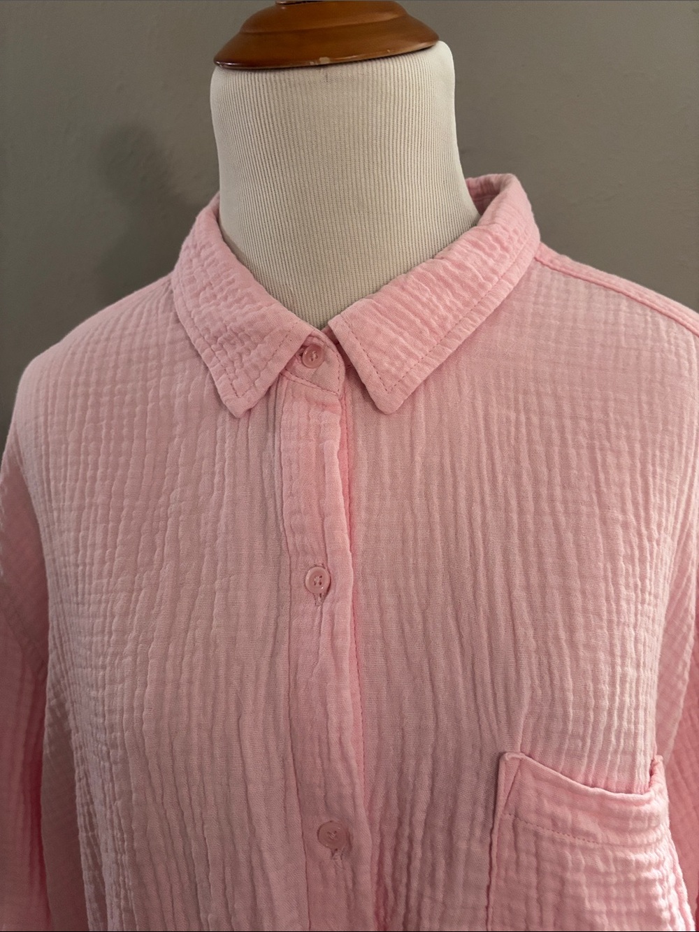 Nine West Pink Cotton Gauze Button-down Shirt - Picture 2 of 8